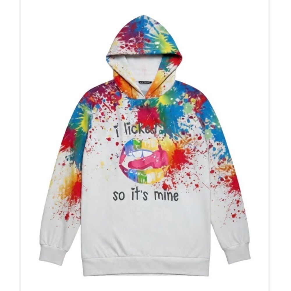 Vertiche Rainbow Paint‎ Splatter Hoodie I Licked It So It's Mine White Mens M